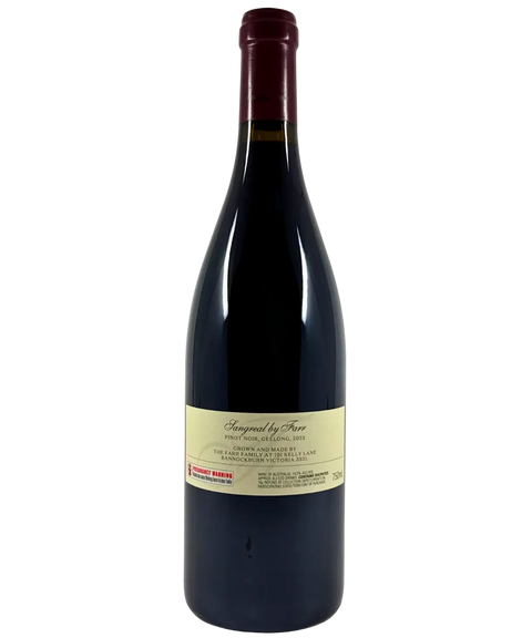 By Farr Sangreal Pinot Noir 2023 wine bottle back label – Geelong, Victoria origin, vineyard details and Australian wine information