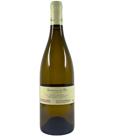 Chardonnay by Farr 2024 wine bottle back label – Geelong premium Chardonnay with producer details and vintage information