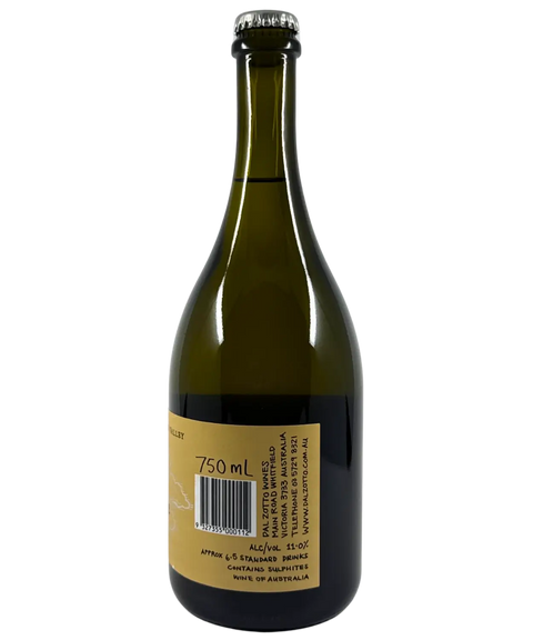 Dal Zotto white wine bottle back label from King Valley Australia showing Wine of Australia designation with crown cap closure