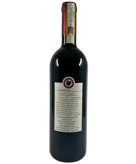 Fontodi Chianti Classico 2017 DOCG organic red wine back label with vineyard and importer information