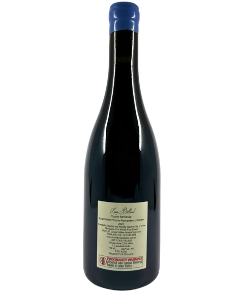 Louis Billard Vosne-Romanée 2022 Burgundy Pinot Noir back label with vineyard and importer details