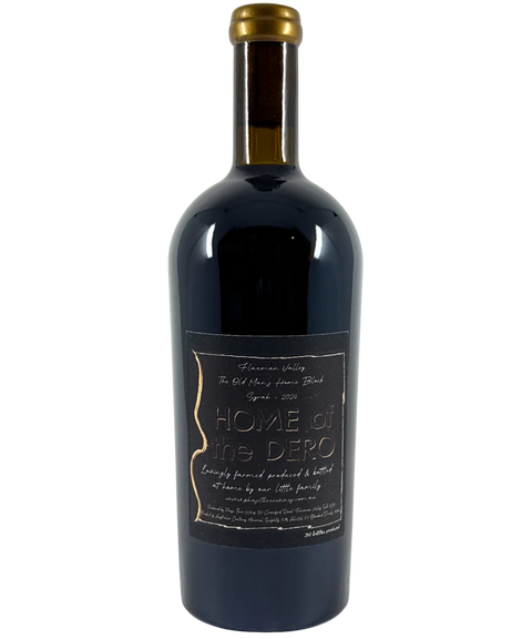 Phase Three Wines Home of the Dero Syrah 2024 – back wine label from Flaxman Valley Barossa showing vineyard and family details