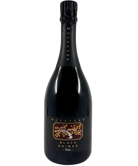 Rockford Black Shiraz 2023 Barossa Valley sparkling red wine, featuring the signature autumn vine artwork on a black label with gold accents.