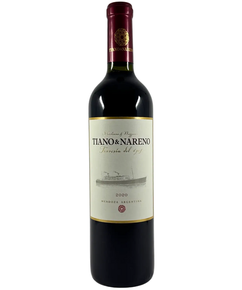 Tiano & Nareno Trevisio del 1908 Malbec 2020 wine bottle – premium Mendoza Argentine red wine with ship illustration on cream label