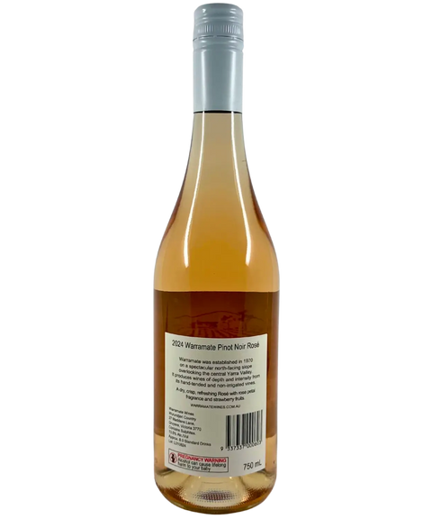Warramate Pinot Noir Rosé 2024 bottle back label with tasting notes and winery details