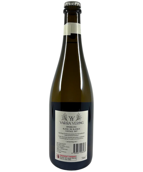 Yarra Yering Sparkling Blanc de Blancs 2017 back label with winemaking details and tasting notes