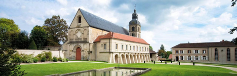 Dom Pérignon Abbey grounds in Champagne France showing historic monastery and vineyard estate