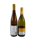 Back view of Pewsey Vale Prima 24GR Riesling Eden Valley 2024 and Borgo Maragliano La Caliera Moscato d’Asti 2024 wine bottles – showcasing detailed producer information, vintage, and wine descriptions.