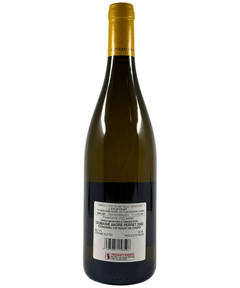 André Perret Condrieu Coteau de Chéry 2022 back label showing Domaine André Perret Rhône Valley France origin with gold capsule