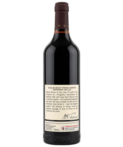 Rockford Basket Press Shiraz 2022 Shiraz Barossa Valley South Australia back label
