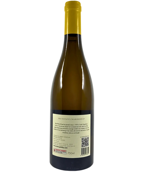 Back label of Bass Phillip Estate Chardonnay 2023 – South Gippsland old vines white wine with winemaker notes and vintage details