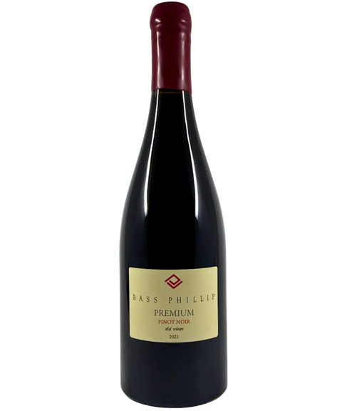 Bass Phillip Premium Pinot Noir 2021 wine bottle – old vines South Gippsland Pinot Noir with cream label and burgundy wax seal