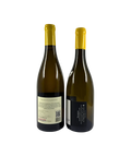 Back view of Bass Phillip x Fourrier Chardonnay 2-Pack – detailed wine labels showing tasting notes, vineyard origins, and winemaking details for the 2023 Bass Phillip Estate Chardonnay (Gippsland, Australia) and 2022 Jean-Marie Fourrier Bourgogne Chardonnay Vieille Vigne (Burgundy, France).