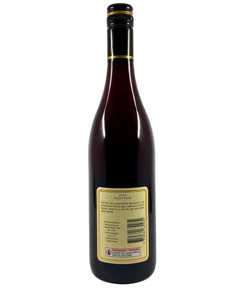 Back label of Brokenwood Beechworth Pinot Noir 2024, elegant Australian pinot noir, 750ml bottle