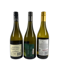 Back labels of Chardonnay Explorer 3-Pack featuring Giant Steps Applejack Vineyard 2023 Chardonnay, Dappled Appellation 2022 Chardonnay, and Leeuwin Estate Art Series 2022 Chardonnay.