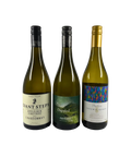 Front labels of Chardonnay Explorer 3-Pack featuring Giant Steps Applejack Vineyard 2023 Chardonnay, Dappled Appellation 2022 Chardonnay, and Leeuwin Estate Art Series 2022 Chardonnay.