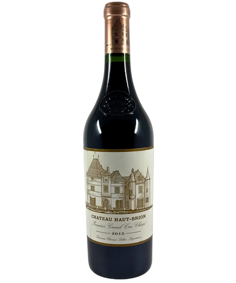 Château Haut-Brion 2015 Premier Grand Cru Classé red wine bottle with illustrated château label, Bordeaux, France.