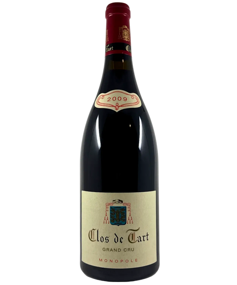 Clos de Tart Grand Cru Monopole 2009 Burgundy red wine bottle front view, featuring cream label with crest, vintage year, and elegant script, Côte de Nuits, France.