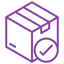 Purple shipping box with checkmark icon representing secure wine delivery and verified shipment tracking