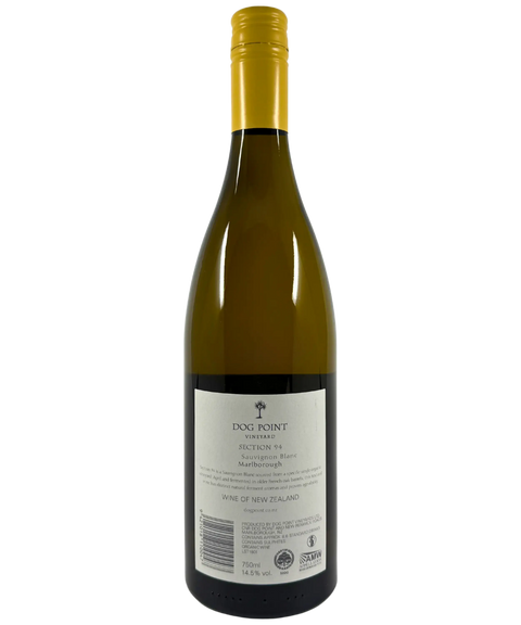 Dog Point Section 94 Sauvignon Blanc 2020 back label with winemaking details and organic certification
