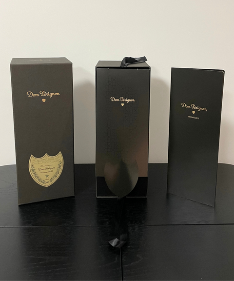 The presentation box from a bottle of Dom Perignon Vintage 2012.