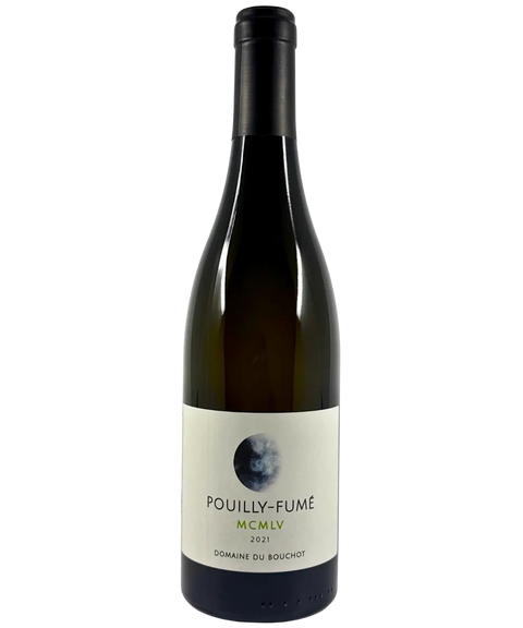 2021 Domaine du Bouchot Pouilly-Fumé MCMLV white wine bottle front label with minimalist moon design