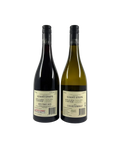 Back view of Giant Steps Applejack Vineyard 2023 Pinot Noir and Chardonnay bottles, showing vintage details, alcohol content, and winery information from Yarra Valley, Australia.