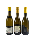 Back labels of Global Chardonnay 3-Pack featuring Novum Marlborough Chardonnay 2023, Bogle Family Vineyards Chardonnay 2021 from California, and Bourgogne Vieille Vigne Chardonnay 2022 from France