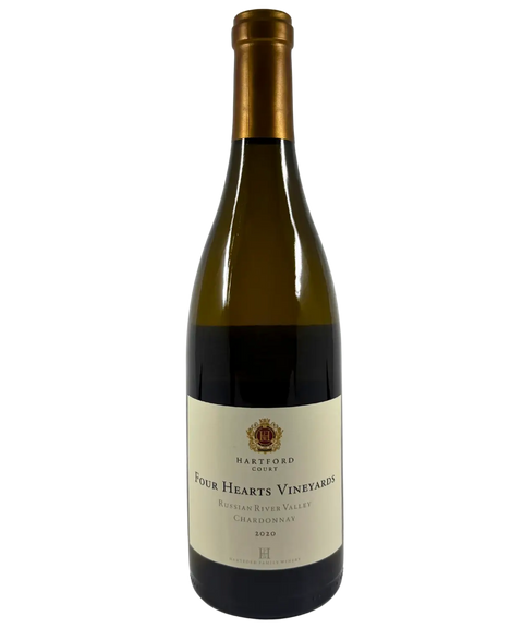 Hartford Court Four Hearts Vineyards Chardonnay 2020 Russian River Valley wine bottle with gold foil capsule and cream label