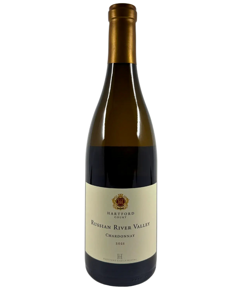 Hartford Court Russian River Valley Chardonnay 2021 wine bottle with gold foil capsule and cream label