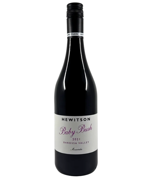 Hewitson Baby Bush Mourvedre 2021 wine bottle – Barossa Valley red wine with white label and black screw cap