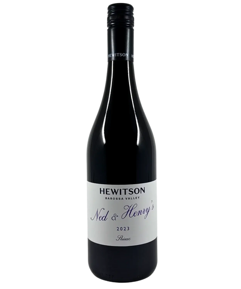 Hewitson Ned & Henry's Shiraz 2023 wine bottle – Barossa Valley Australian red wine with white label and black screw cap