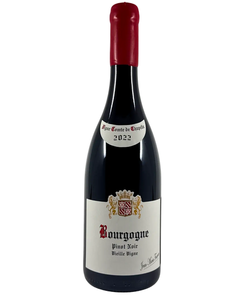 2022 Jean-Marie Fourrier Vigne Comte de Chapelle Bourgogne Rouge Pinot Noir red wine bottle front label with heraldic crest