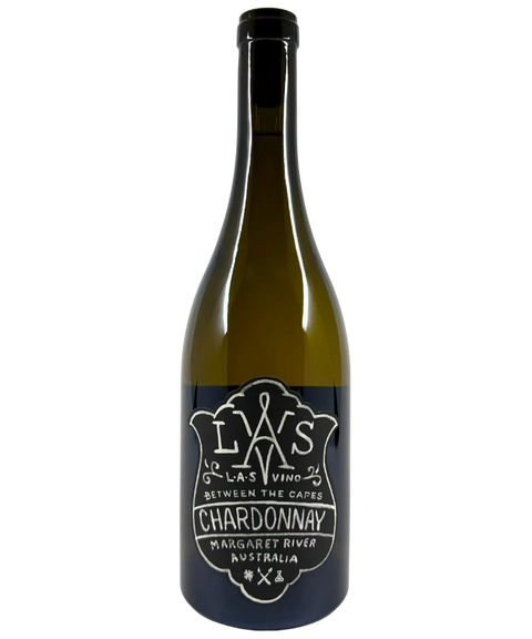 L.A.S. Vino 'Between the Capes' Chardonnay 2024 wine bottle front label – premium Margaret River white wine with elegant black and white design.