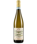 Montesci Soave Classico Battista white wine bottle from Italy with illustrated hillside label and gold capsule