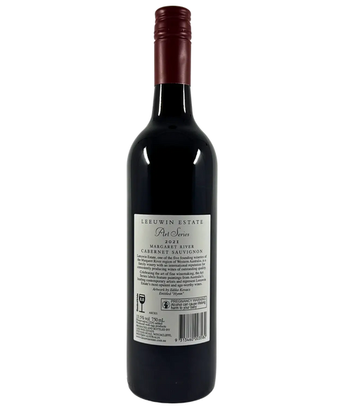 Back label of Leeuwin Estate Art Series Cabernet Sauvignon 2021, premium Margaret River red wine, 750ml bottle