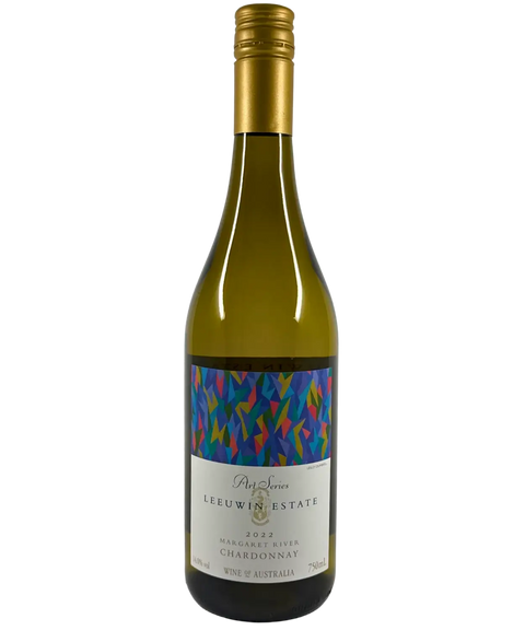 Leeuwin Estate Art Series Chardonnay 2022 wine bottle front label – premium Margaret River white wine with vibrant abstract art design and gold screw cap.