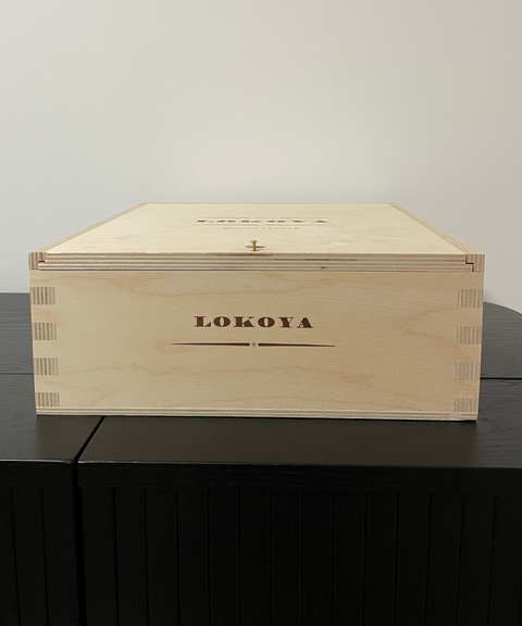 The original wooden box for three bottles of Lokoya Mount Veeder Cabernet Sauvignon 2019.