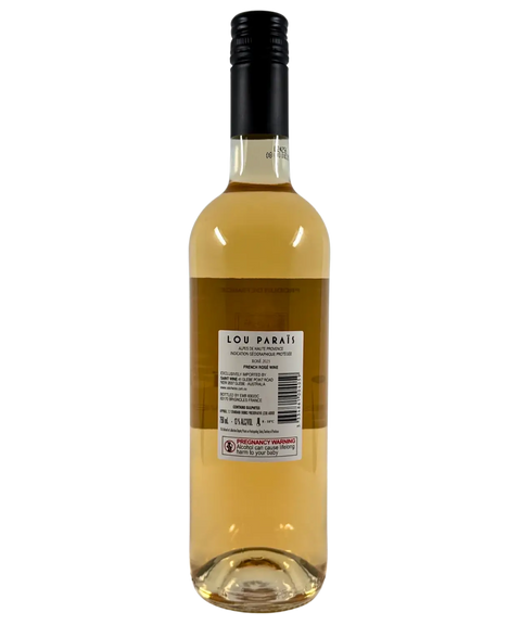 Back label of Lou Parais Alpes de Haute-Provence Rosé 2023, French rosé wine from Provence, 750ml bottle