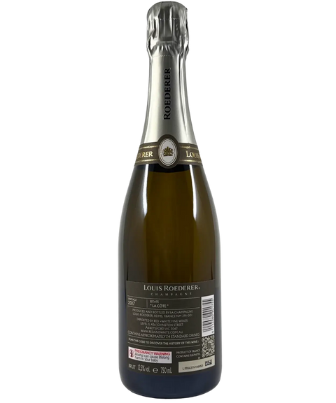 Louis Roederer Blanc de Blancs 2017 Champagne bottle back label – premium French sparkling wine details including vineyard, vintage and importer information.