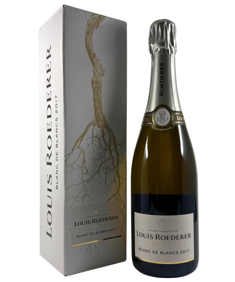 Louis Roederer Blanc de Blancs 2017 Champagne with presentation box – luxury French vintage sparkling wine pairing in gift set.