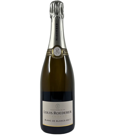 Louis Roederer Blanc de Blancs 2017 Champagne bottle front view – premium vintage French sparkling wine with elegant silver and gold label.