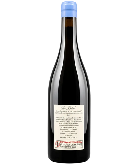 Louis Billard Gevrey-Chambertin 1er Cru Petite Chapelle 2023 Pinot Noir Gevrey-Chambertin Burgundy France back label