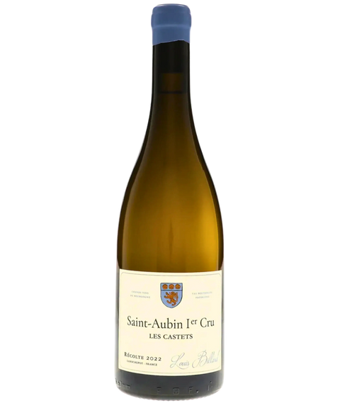 Louis Billard Saint-Aubin 1er Cru Les Castets 2022 white wine bottle from Burgundy France with blue wax cap