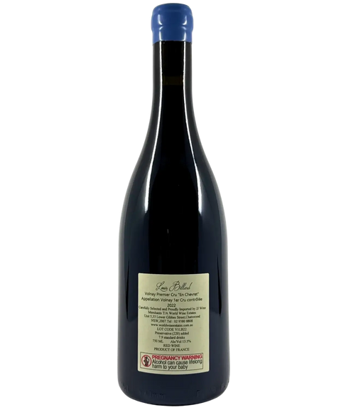 Volnay Premier Cru En Chevret 2022 back label from Louis Boillot showing Burgundy wine import details