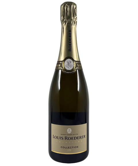 Louis Roederer Collection 245 Champagne NV bottle with gold foil and cream label, premium French sparkling wine from Champagne.