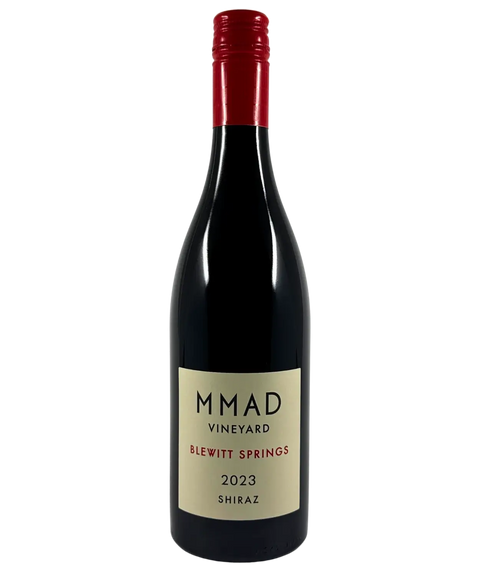 2023 MMAD Vineyard Blewitt Springs Shiraz red wine bottle front label with red capsule from South Australia