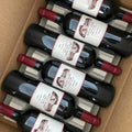 Six bottles of Mount Mary Quintet 2022 red wine from Yarra Valley, Australia, packed in a cardboard wine case with red foil tops.