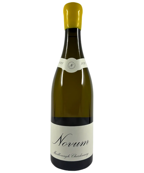Novum Chardonnay 2023 white wine bottle from Marlborough New Zealand with yellow wax cap