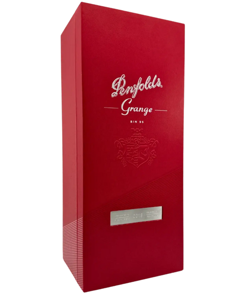 2018 Penfolds Grange Bin 95 luxury red presentation gift box closed with embossed Penfolds branding and vintage year plate